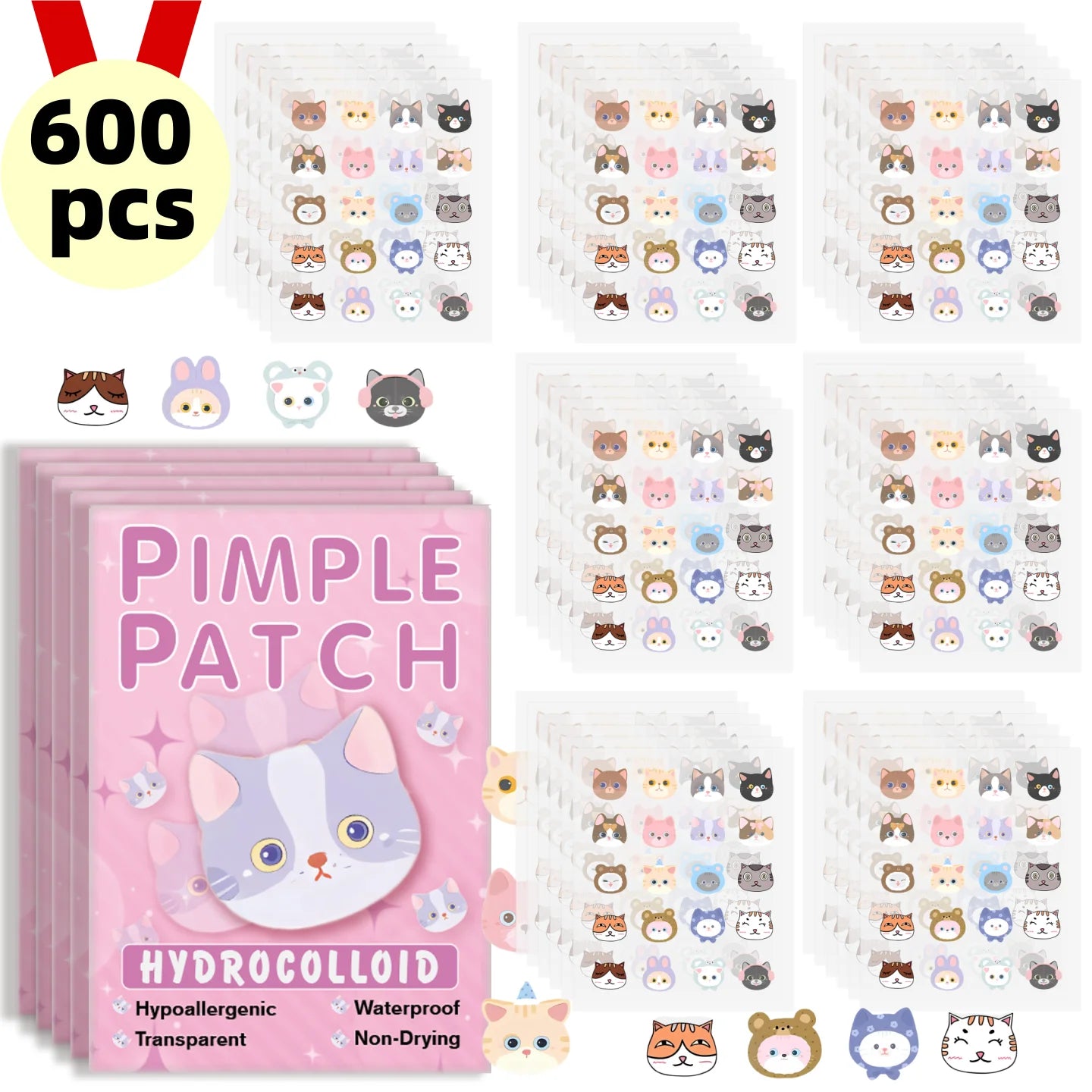 600pc Cartoon Cat Acne Patches – Ultra-Thin Hydrocolloid Dots