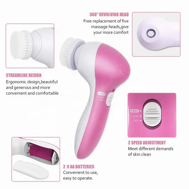 Electric 5-in-1 Facial Cleansing Brush & Massager