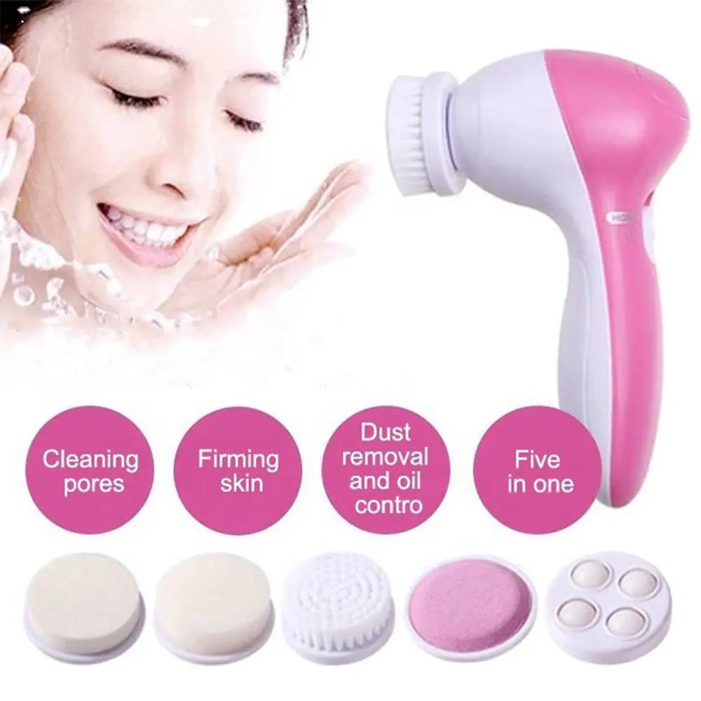 Electric 5-in-1 Facial Cleansing Brush & Massager