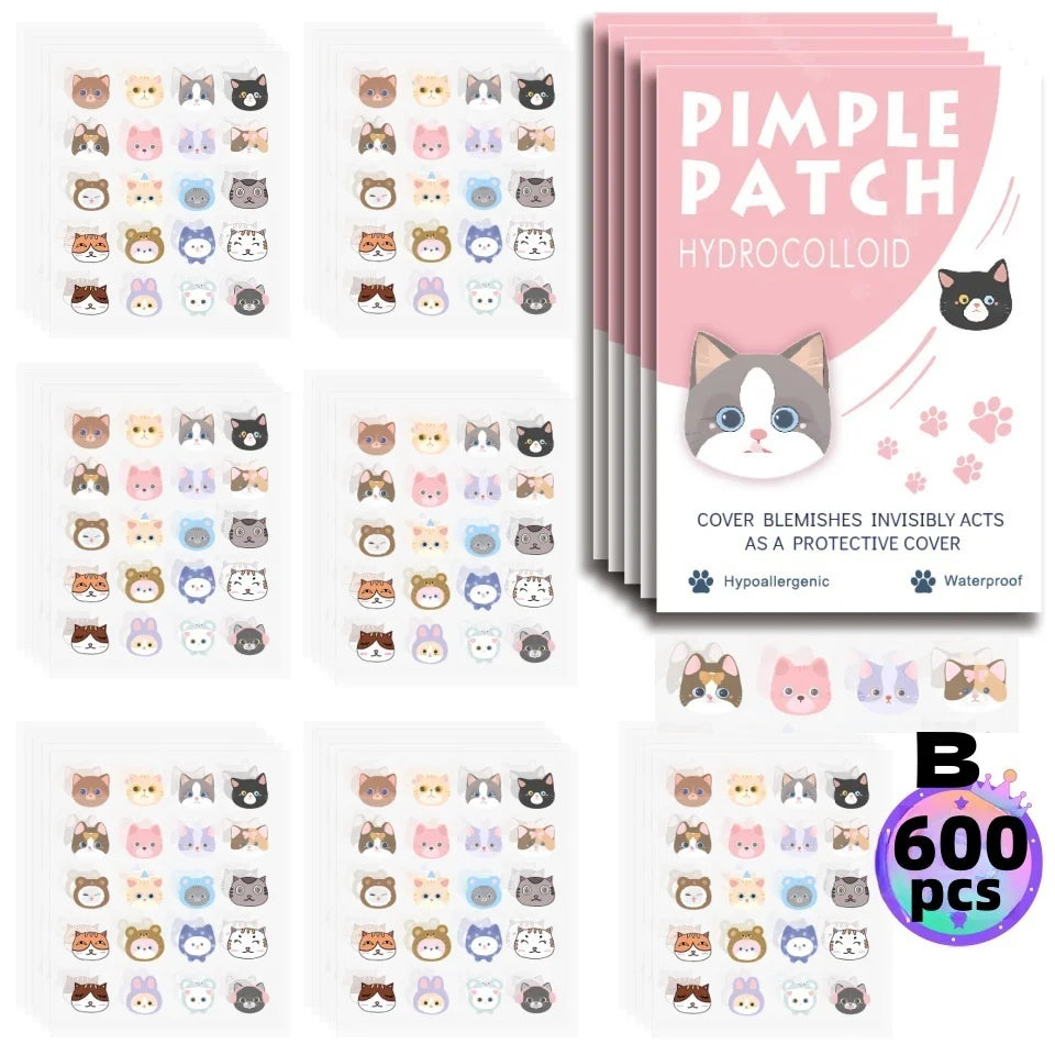 600pc Cartoon Cat Acne Patches – Ultra-Thin Hydrocolloid Dots