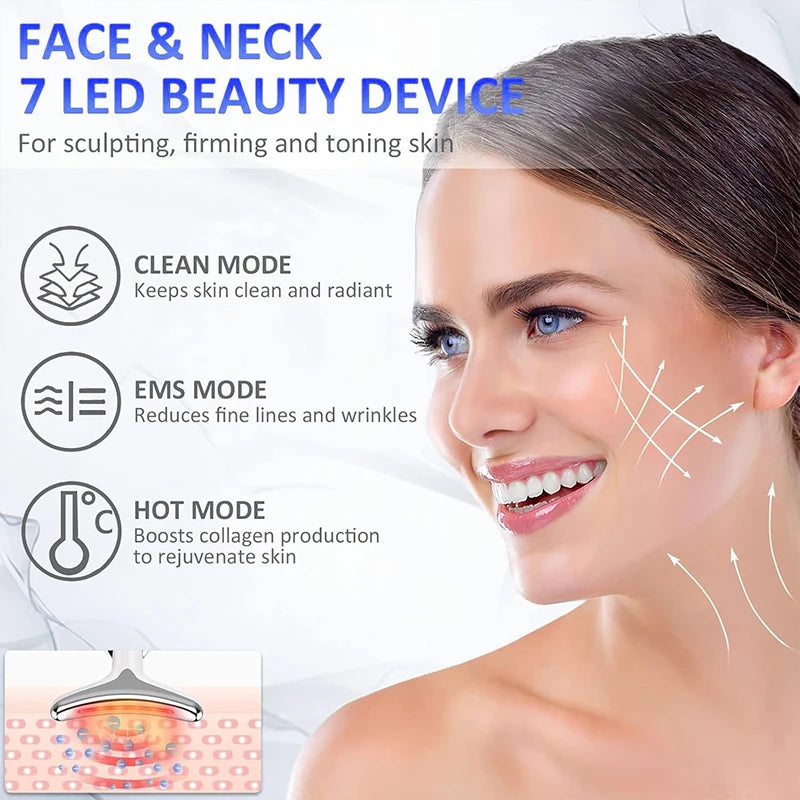 7-Color LED Neck & Face EMS Lifting Wand – Anti-Wrinkle