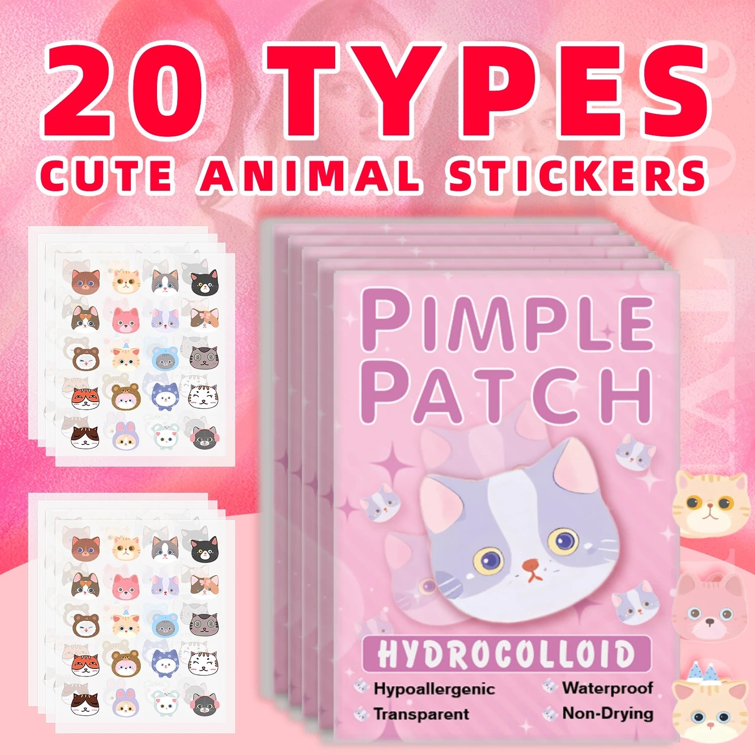 600pc Cartoon Cat Acne Patches – Ultra-Thin Hydrocolloid Dots