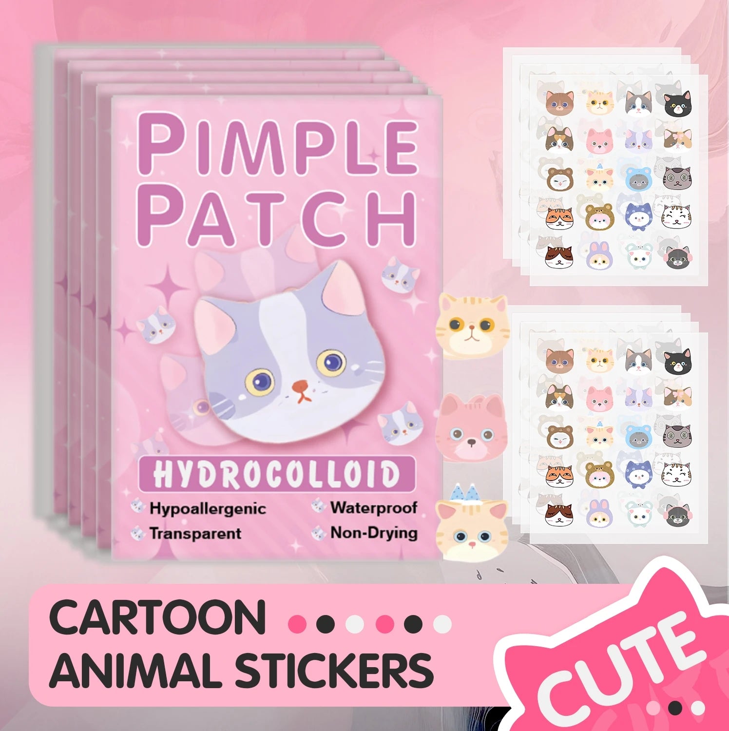 600pc Cartoon Cat Acne Patches – Ultra-Thin Hydrocolloid Dots