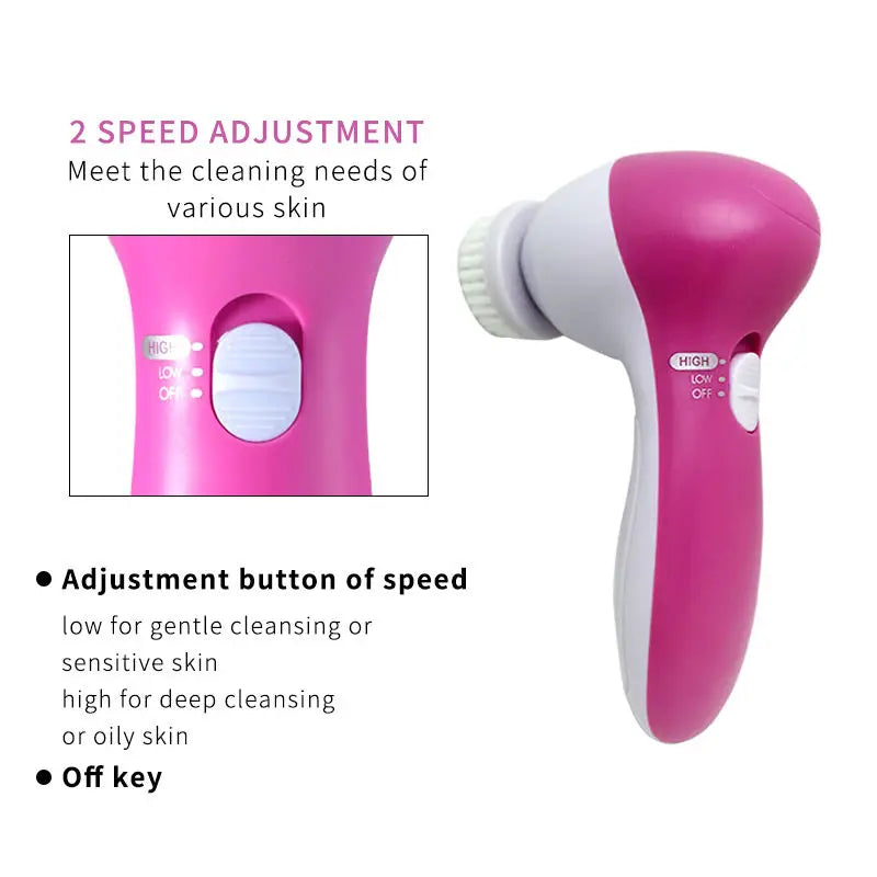 Electric 5-in-1 Facial Cleansing Brush & Massager