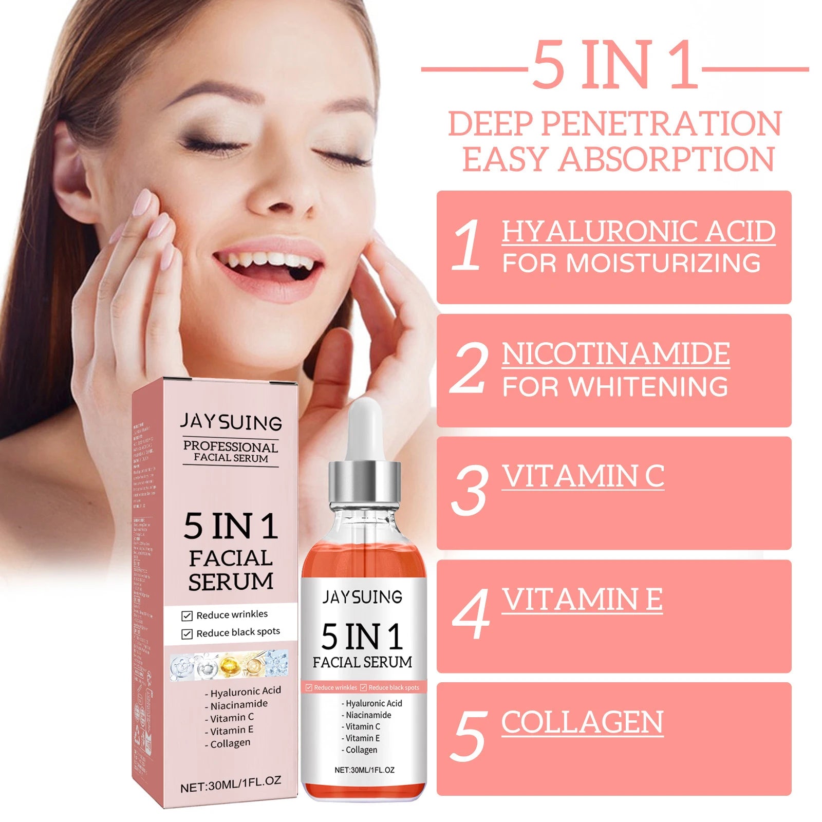5-in-1 Brightening Face Serum – Hyaluronic Acid, Niacinamide & Vitamin C